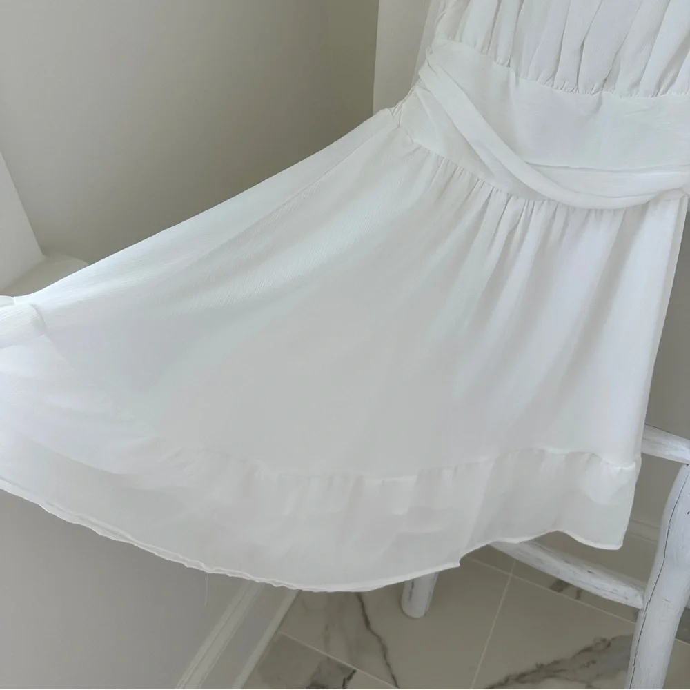 Exlura Long Lantern Sleeve Square Neck Elastic Waist Aline Casual Mini Dress